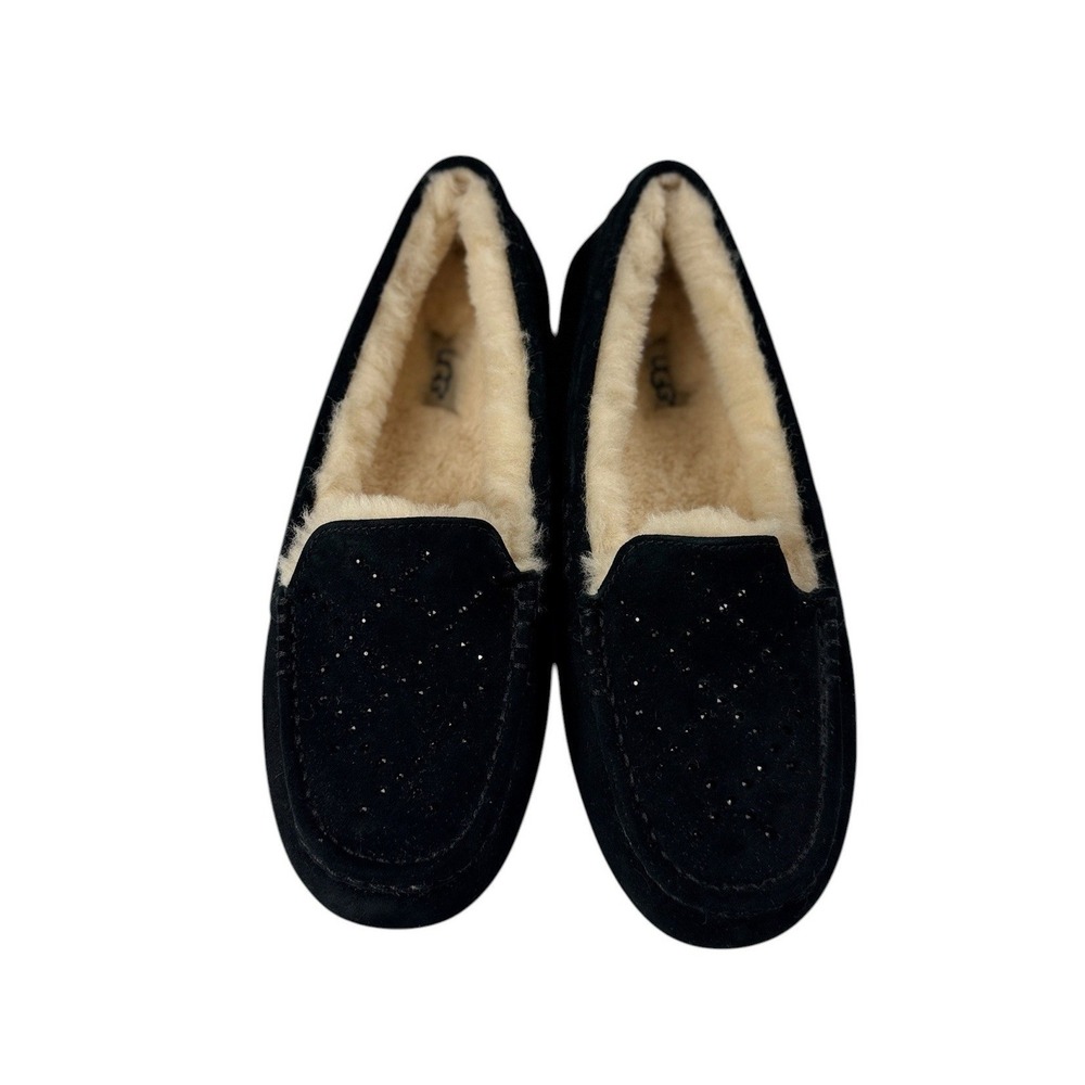 UGG Ansley Crystal Diamond Black Suede Swarovski Moccasin Slippers Size 11 NEW